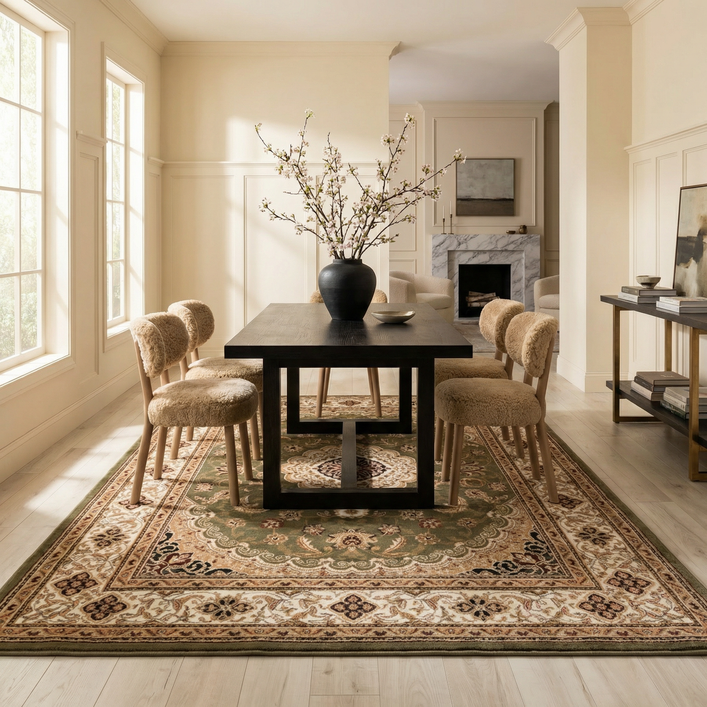 Diwan Persian Medallion Traditional Green and Beige Indoor Rug-9