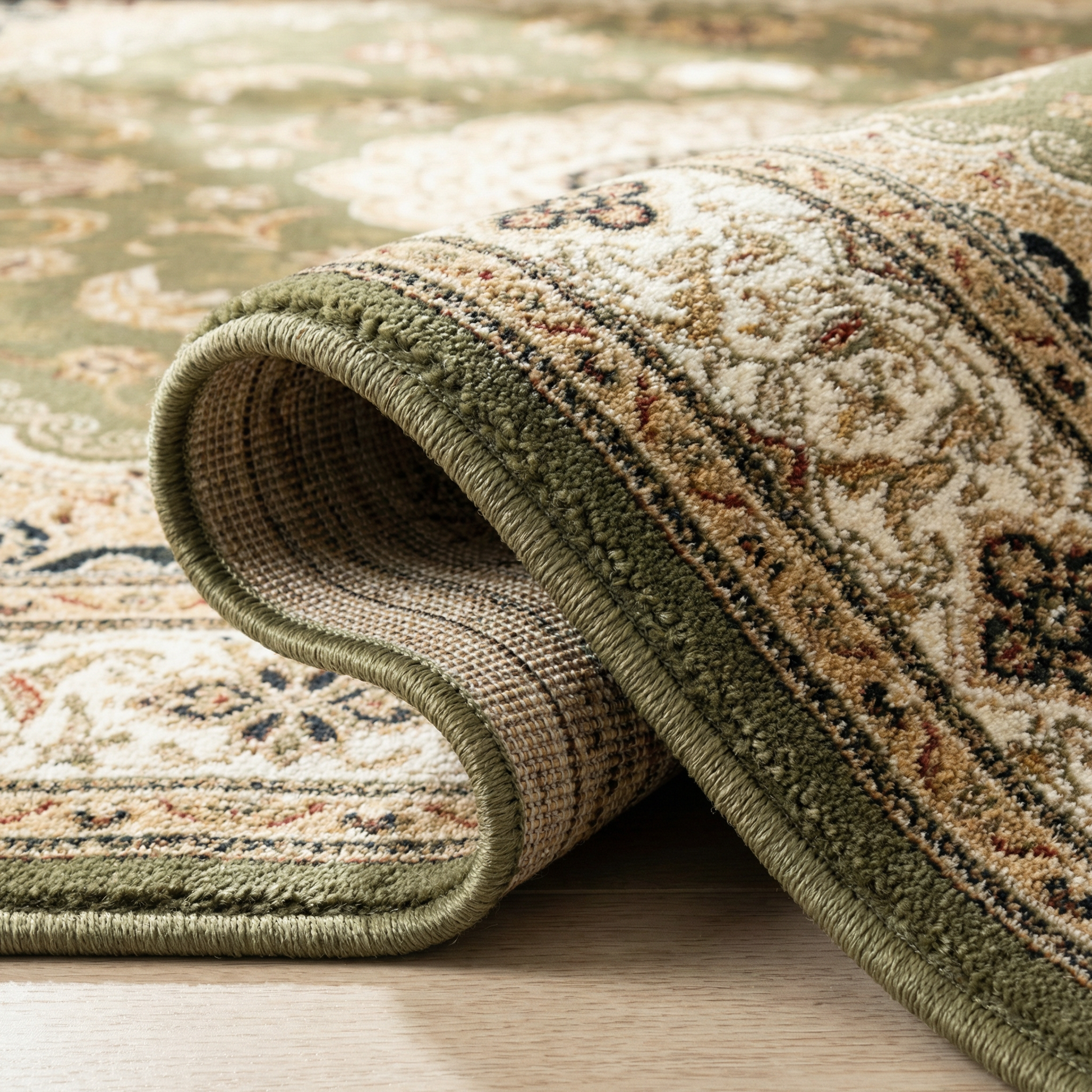 Diwan Persian Medallion Traditional Green and Beige Indoor Rug-10
