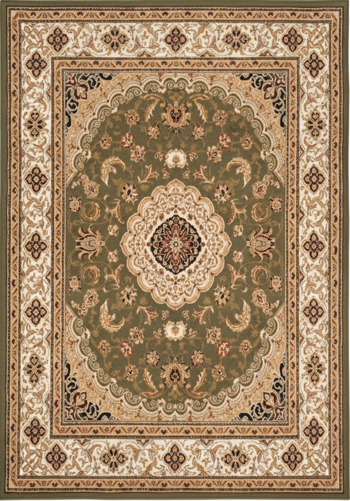 Diwan Persian Medallion Traditional Green and Beige Indoor Rug
