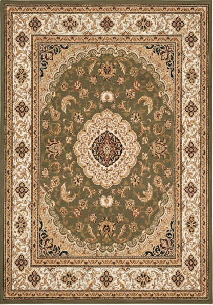 Diwan Persian Medallion Traditional Green and Beige Indoor Rug