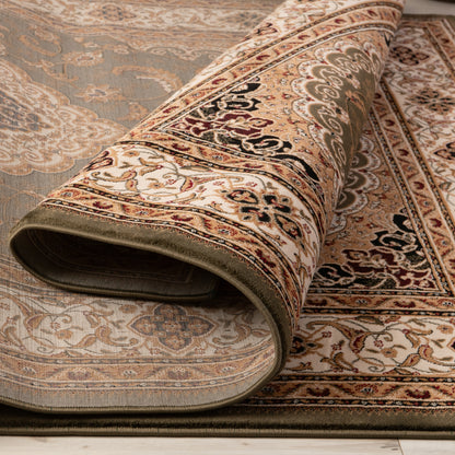 Diwan Persian Medallion Traditional Green and Beige Indoor Rug