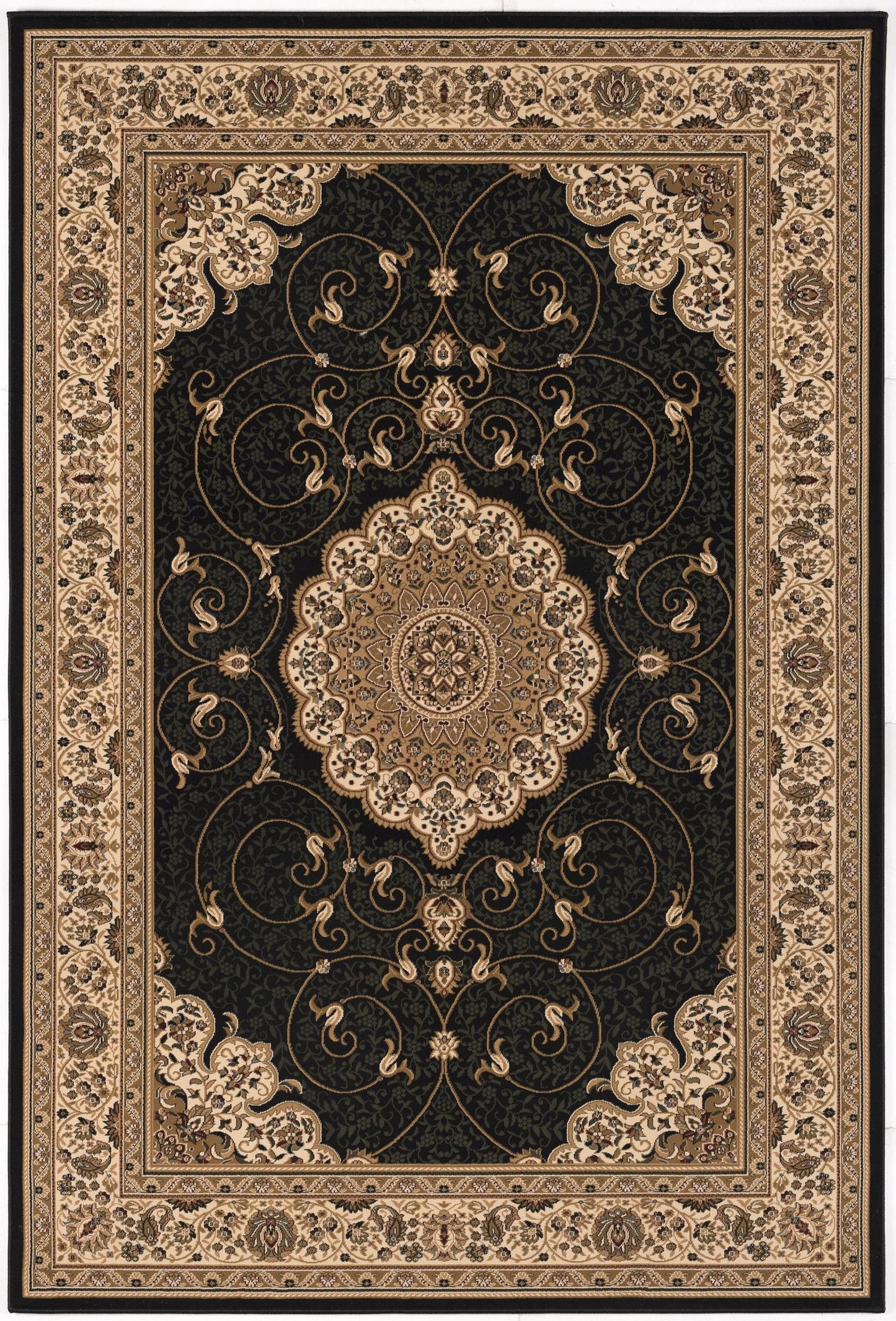 Parisa Persian Medallion Traditional Black and Beige Indoor Rug