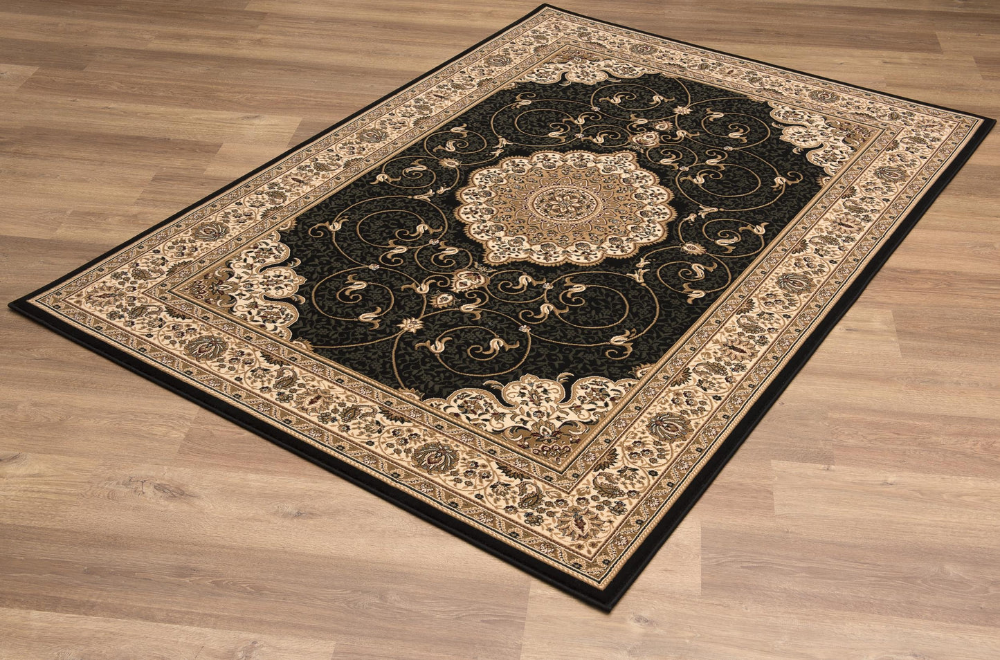 Parisa Persian Medallion Traditional Black and Beige Indoor Rug