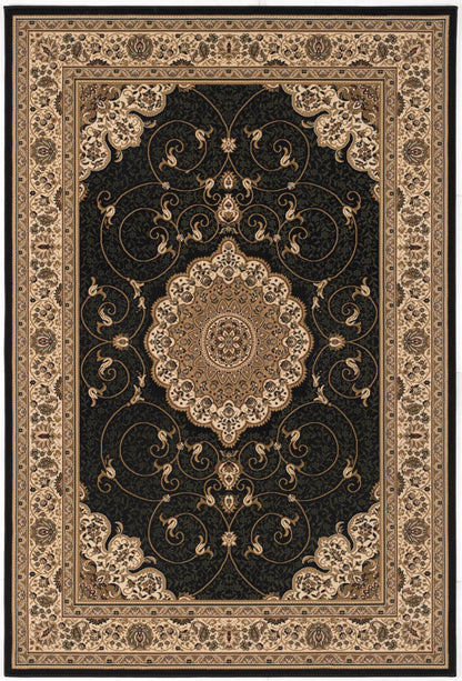 Parisa Persian Medallion Traditional Black and Beige Indoor Rug