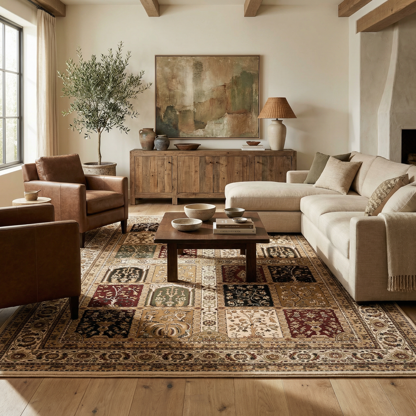 Jinan Persian Garden Traditional Beige and Red Indoor Rug-4