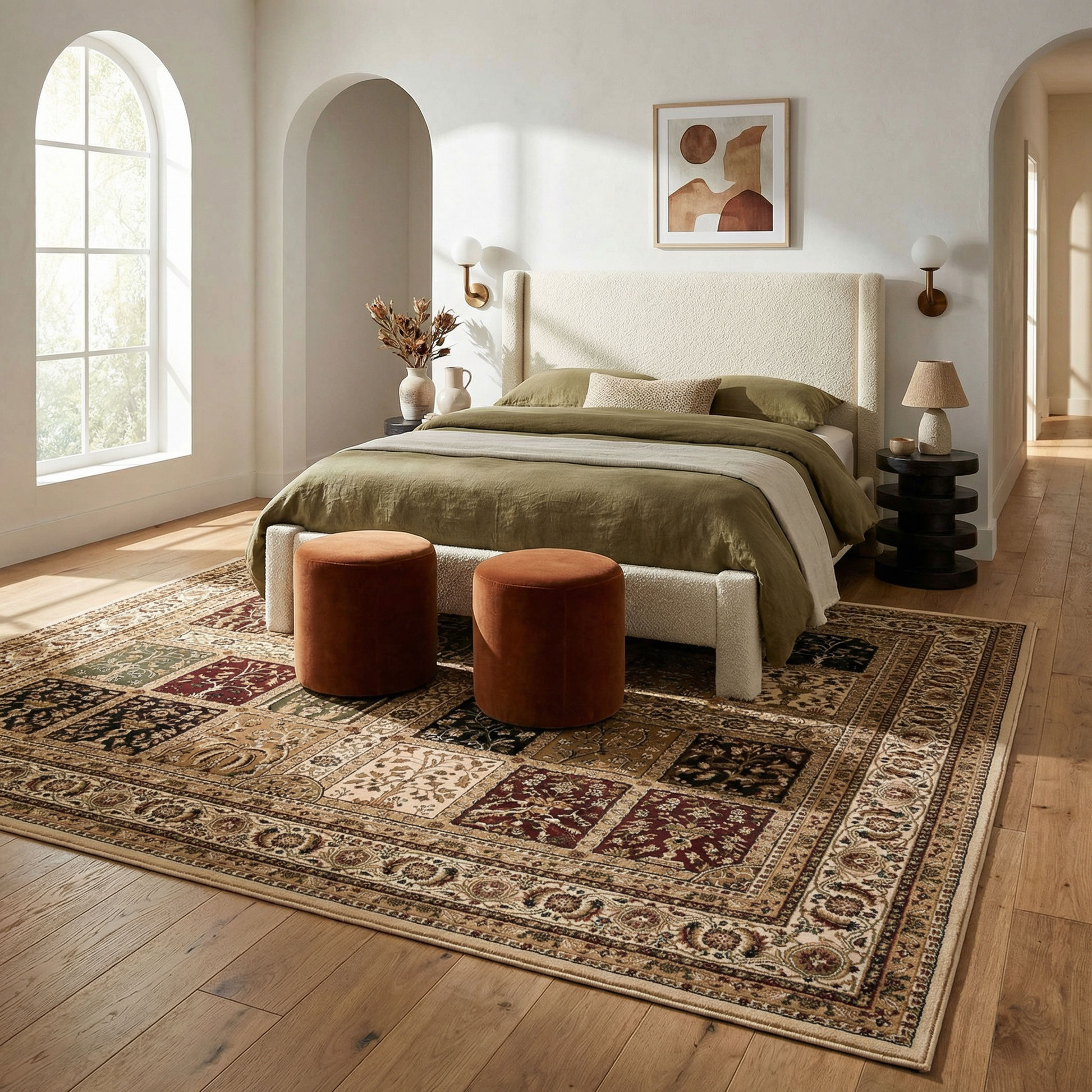 Jinan Persian Garden Traditional Beige and Red Indoor Rug-7