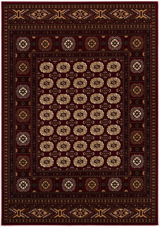 Alfombra de interior tradicional Rawda Oriental Bokhara roja y beige