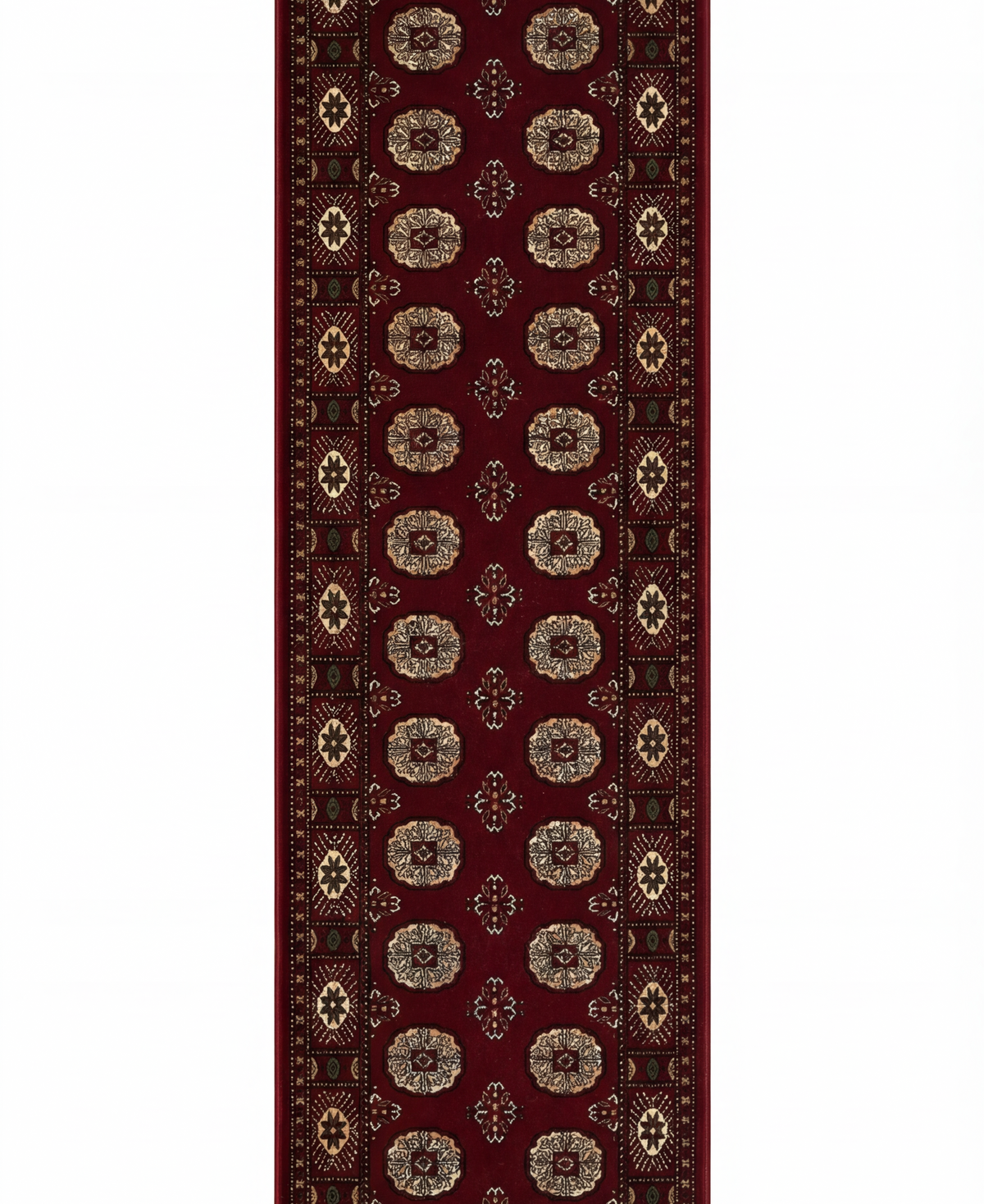Alfombra de interior tradicional Rawda Oriental Bokhara roja y beige