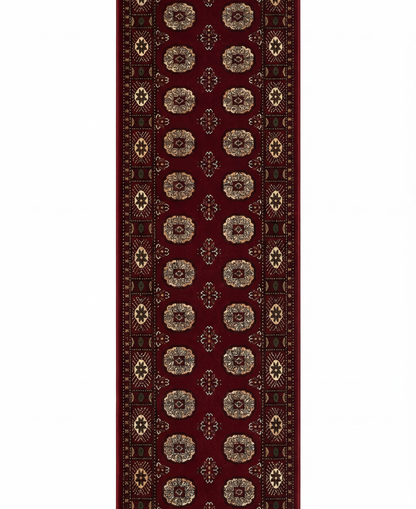 Alfombra de interior tradicional Rawda Oriental Bokhara roja y beige