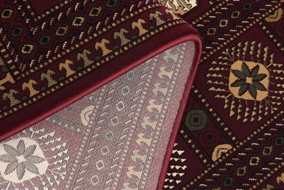 Rawda Oriental Bokhara Traditional Red and Beige Indoor Rug