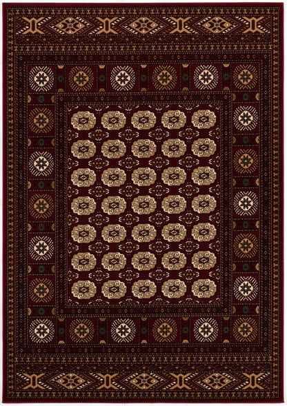 Rawda Oriental Bokhara Traditional Red and Beige Indoor Rug-1