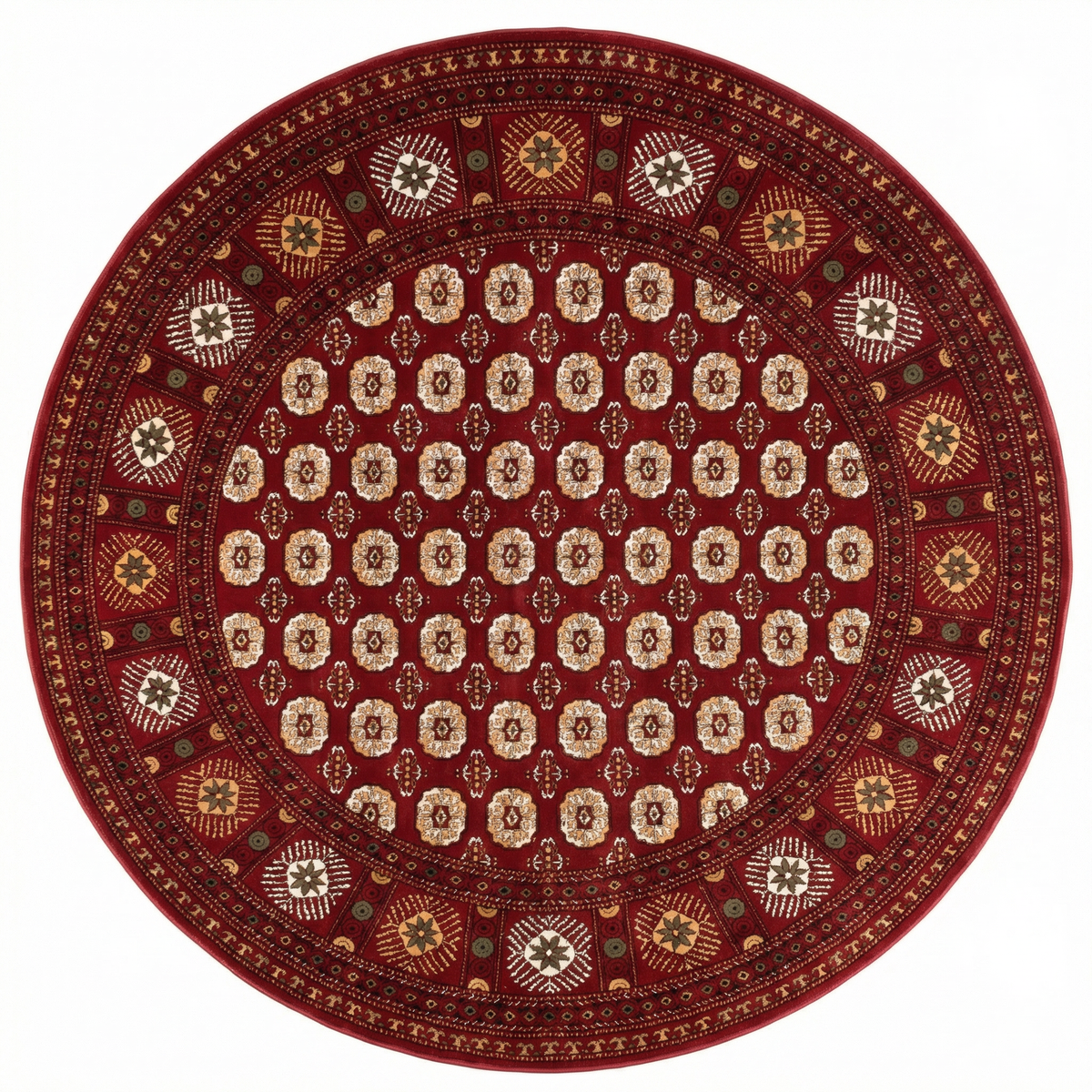 Rawda Oriental Bokhara Traditional Red and Beige Indoor Rug