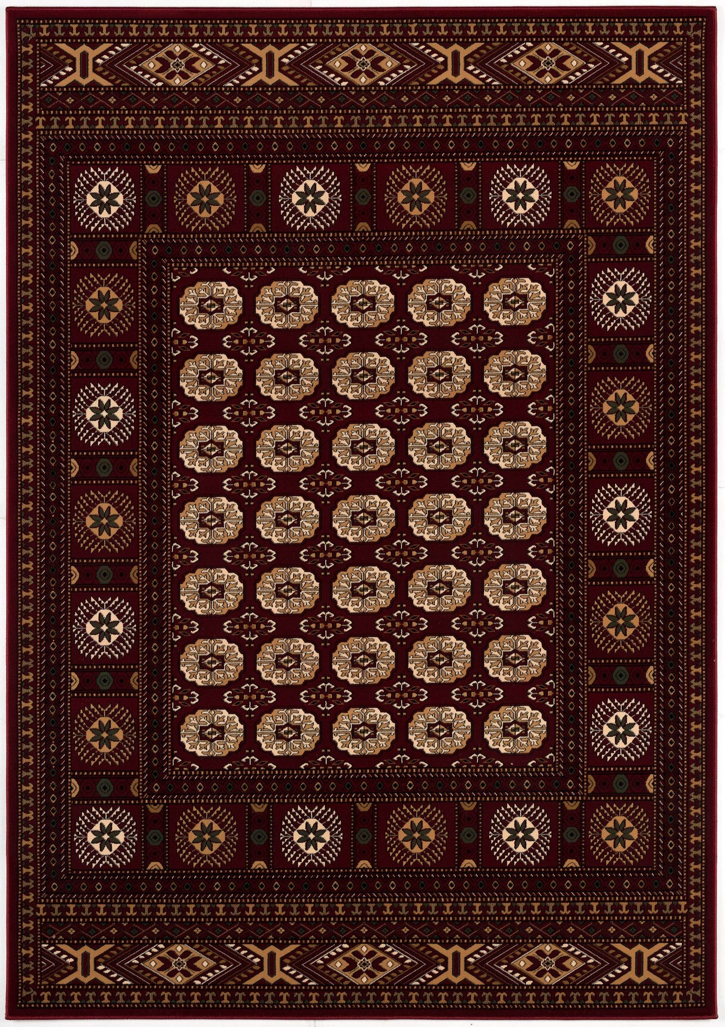 Rawda Oriental Bokhara Traditional Red and Beige Indoor Rug-3
