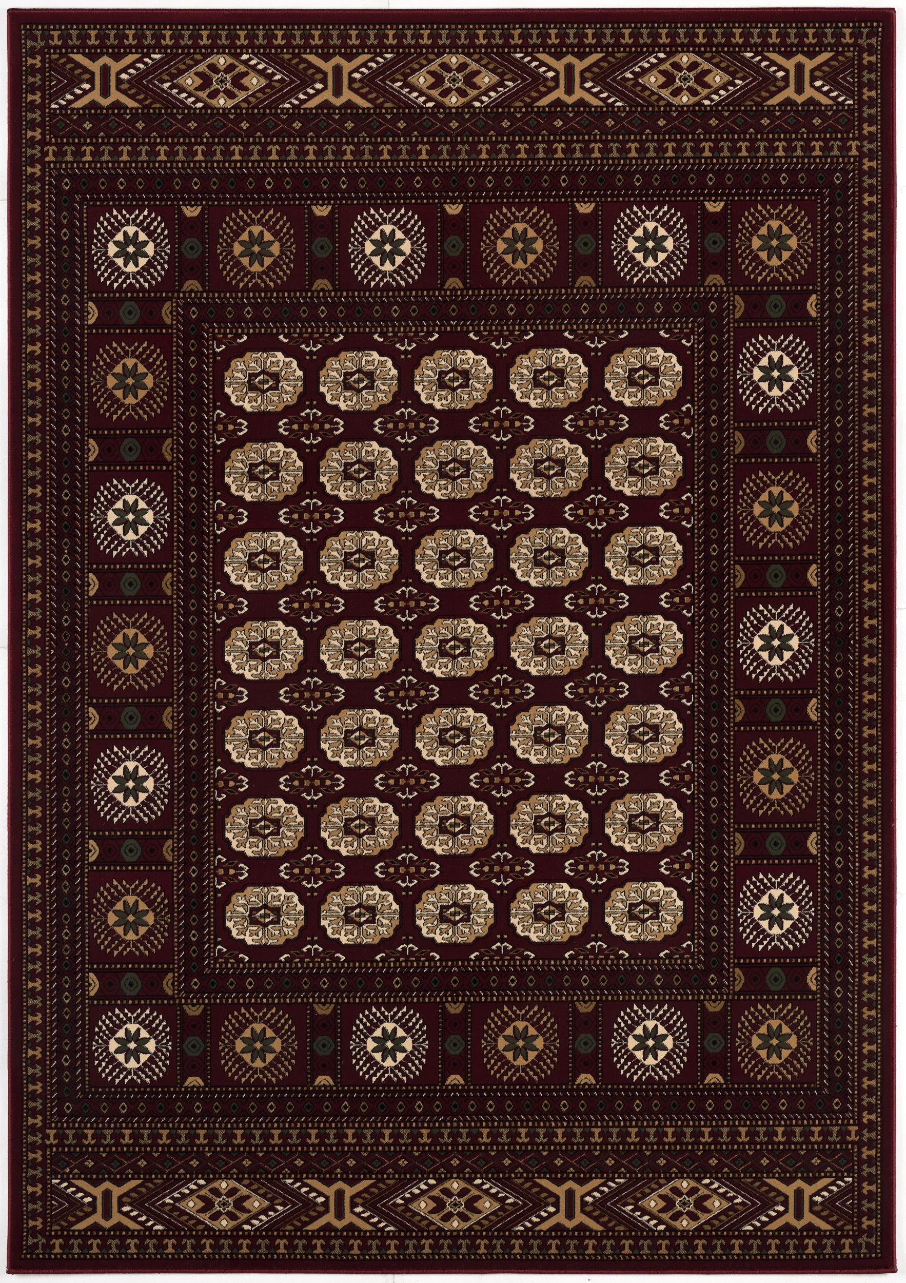 Rawda Oriental Bokhara Traditional Red and Beige Indoor Rug-3