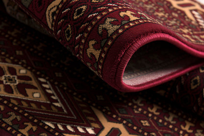 Alfombra de interior tradicional Rawda Oriental Bokhara roja y beige