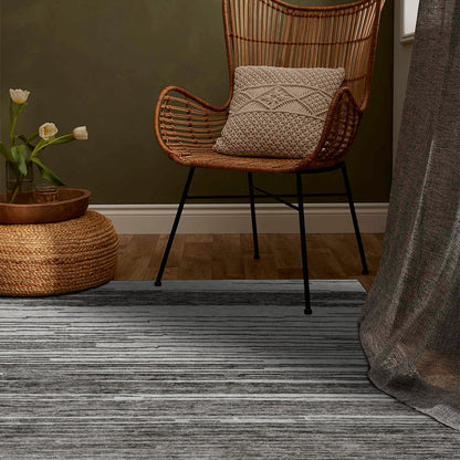 Esker Linear Abstract Contemporary Grey and Black Indoor Rug