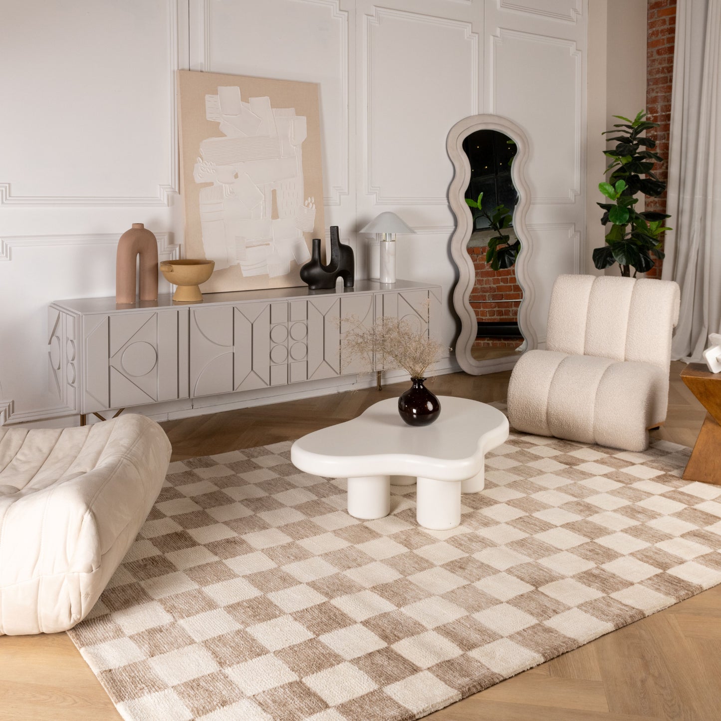 Maya Modern Checkered Beige Rug