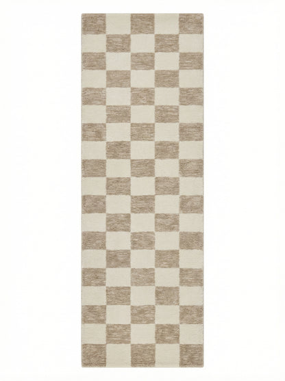 Zenith Checkered Comtemporary Beige and Brown Indoor Rug-18
