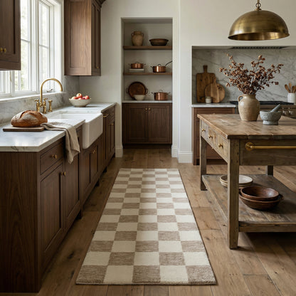 Zenith Checkered Comtemporary Beige and Brown Indoor Rug-19