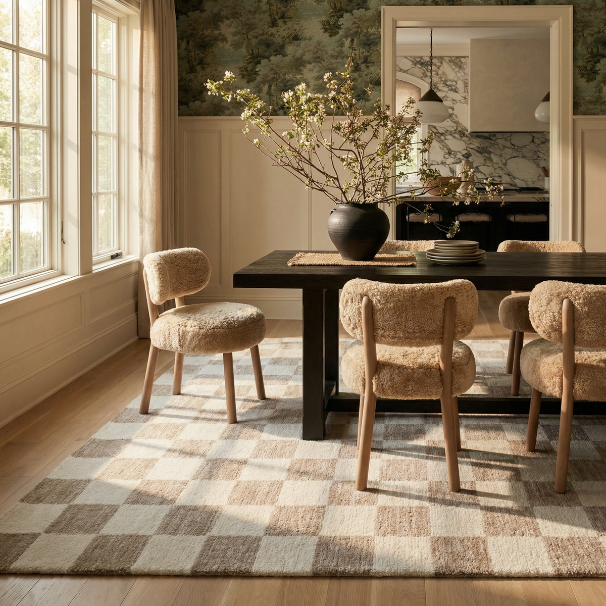 Zenith Checkered Contemporary Beige and Brown Indoor Rug