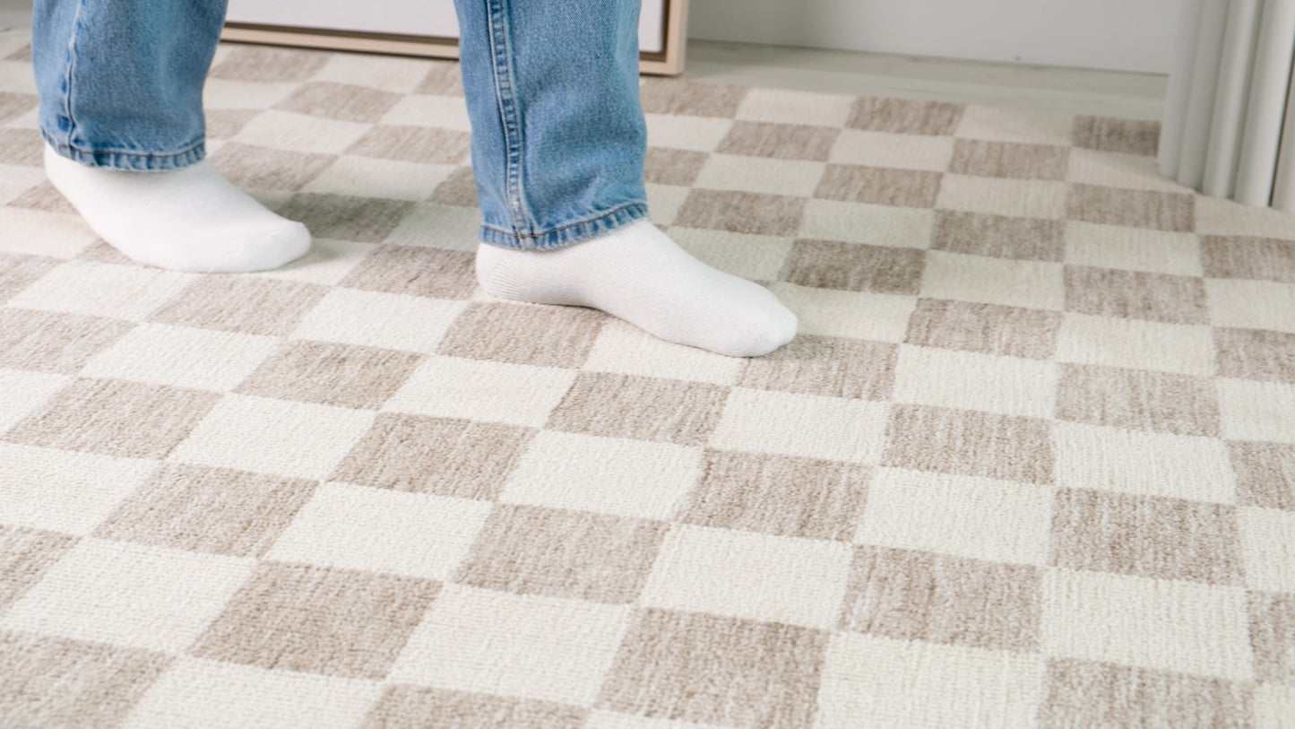 Zenith Checkered Comtemporary Beige and Brown Indoor Rug