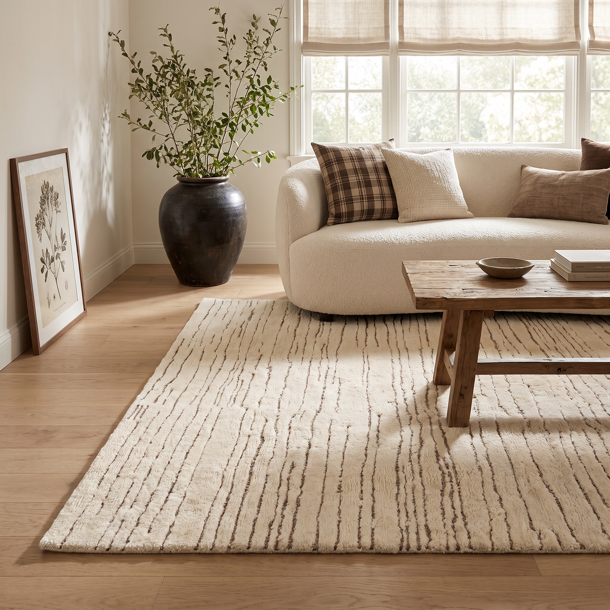Noma Striped Comtemporary Beige and Grey Indoor Rug