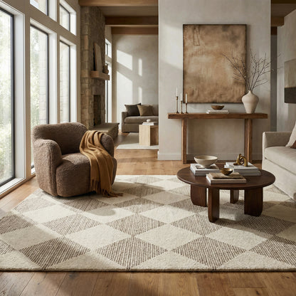Sepia Checkered Contemporary Beige and Brown Indoor Rug-12