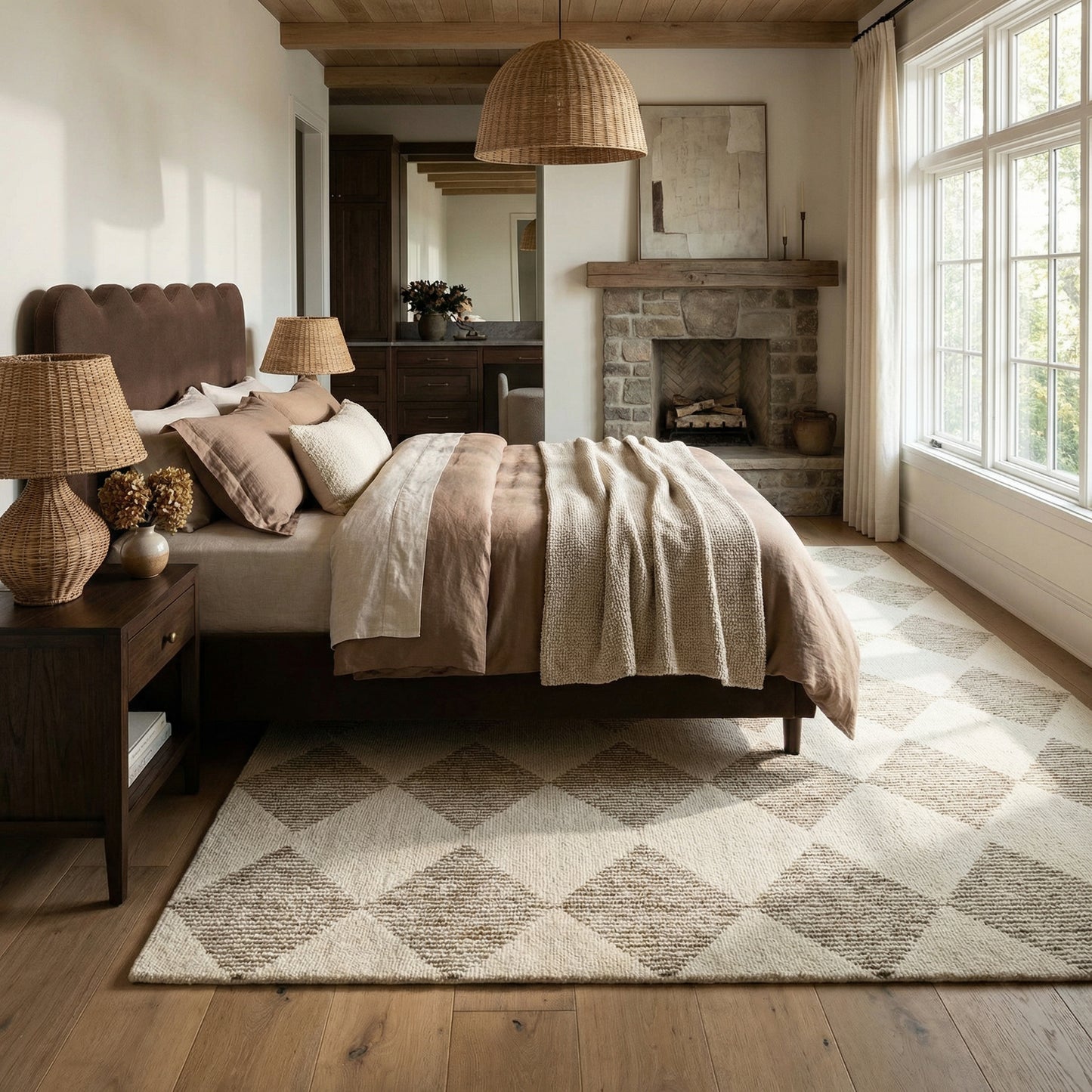 Sepia Checkered Contemporary Beige and Brown Indoor Rug-15
