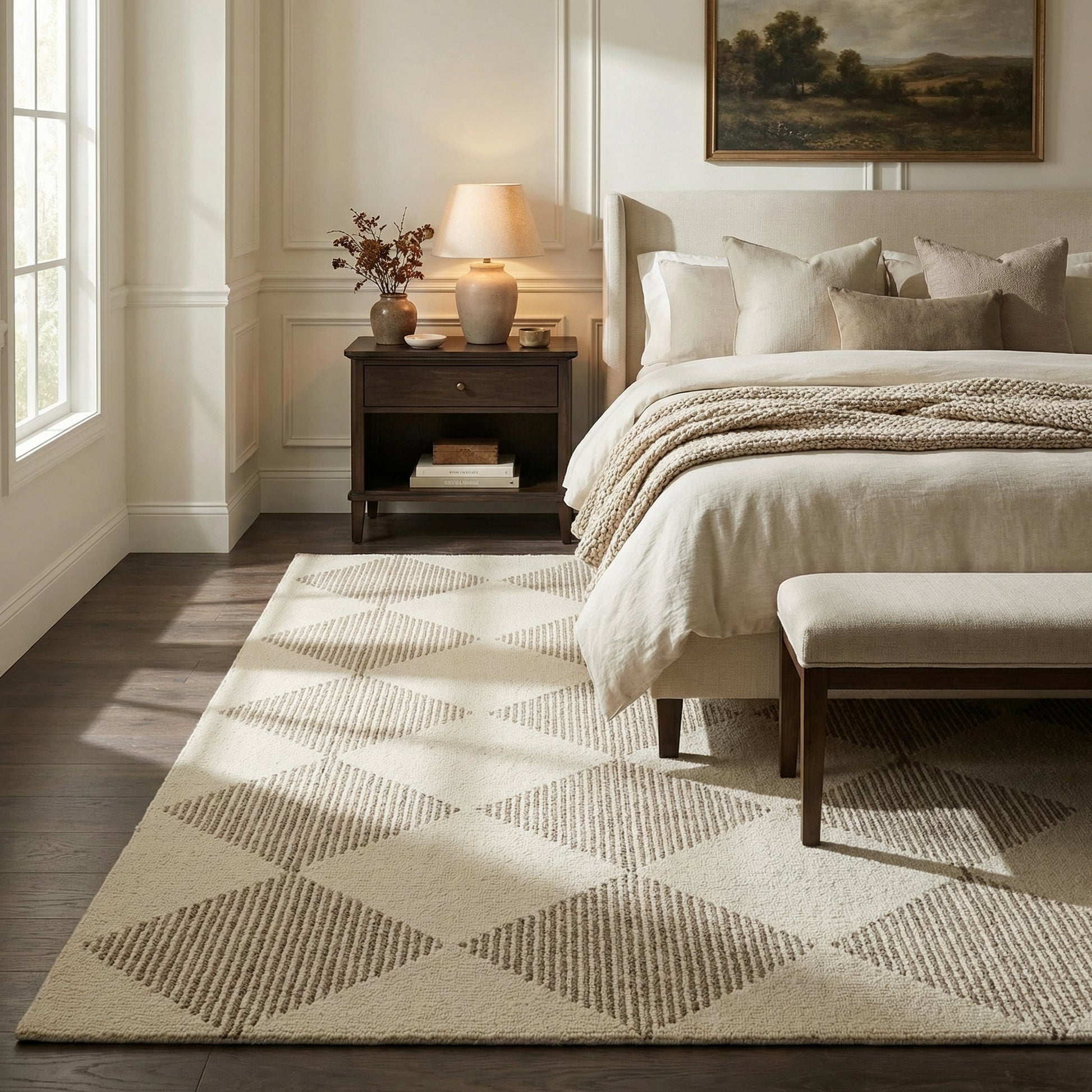 Sepia Checkered Contemporary Beige and Brown Indoor Rug-5