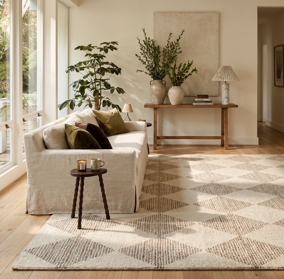 Sepia Checkered Contemporary Beige and Brown Indoor Rug