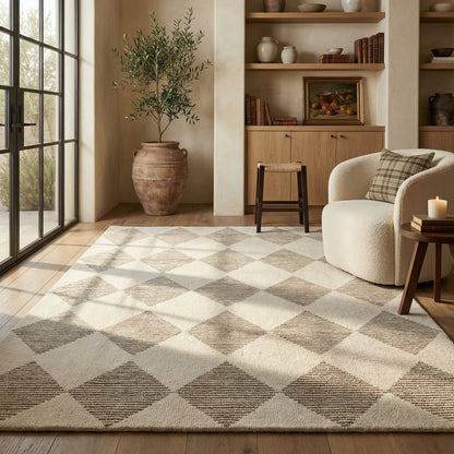 Sepia Checkered Contemporary Beige and Brown Indoor Rug-8
