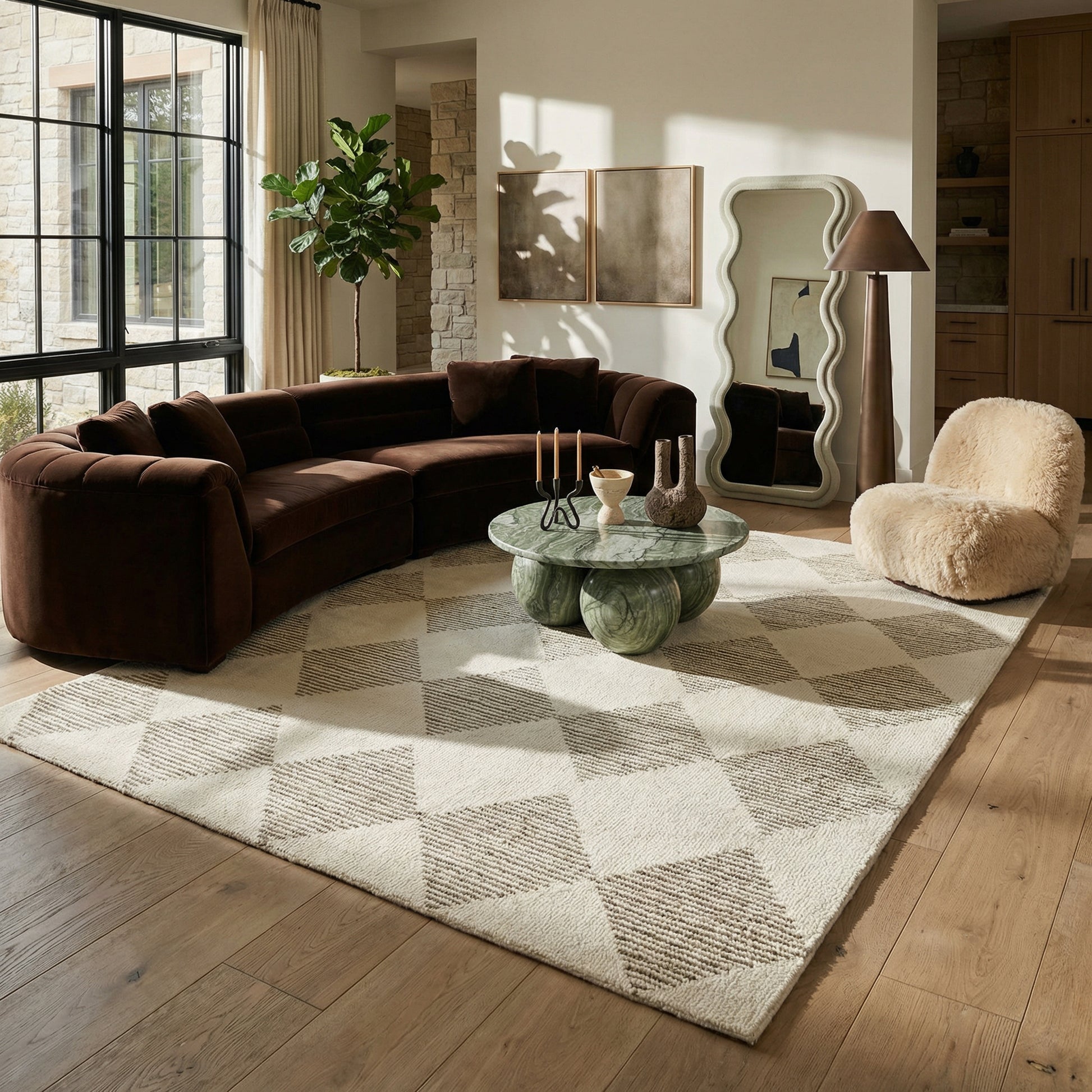 Sepia Checkered Contemporary Beige and Brown Indoor Rug-9