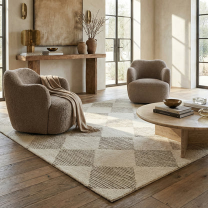 Sepia Checkered Contemporary Beige and Brown Indoor Rug-10