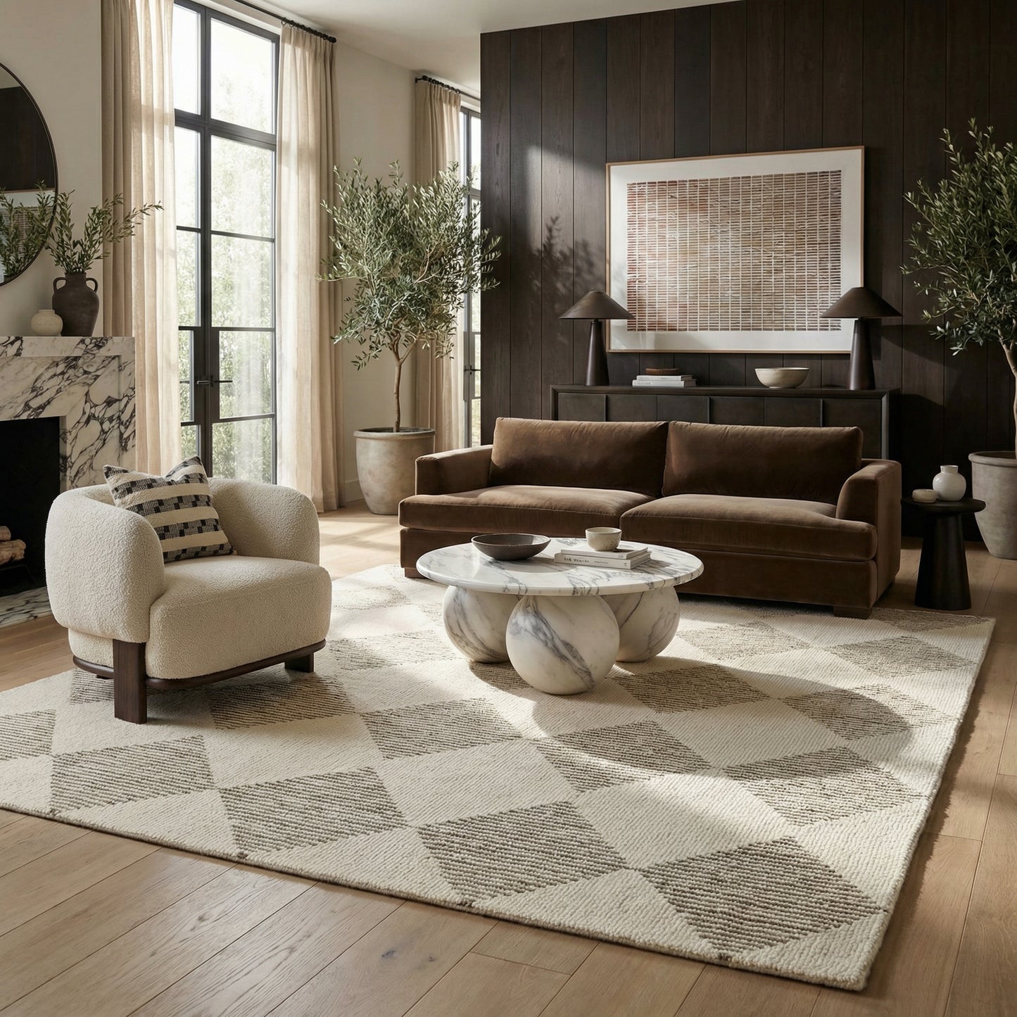 Sepia Checkered Contemporary Beige and Brown Indoor Rug-11