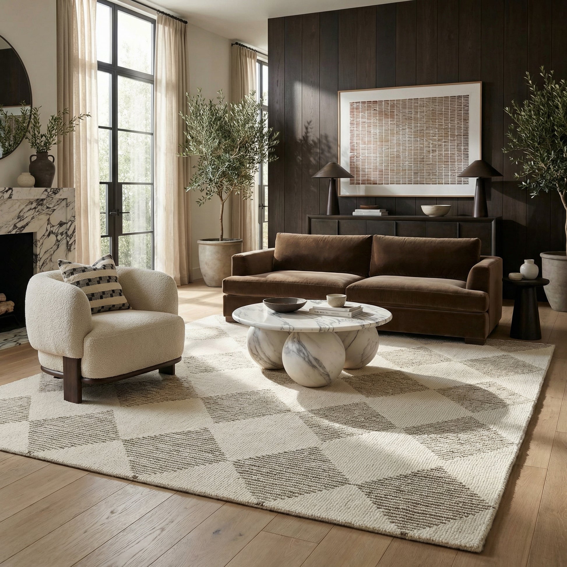 Sepia Checkered Contemporary Beige and Brown Indoor Rug-11