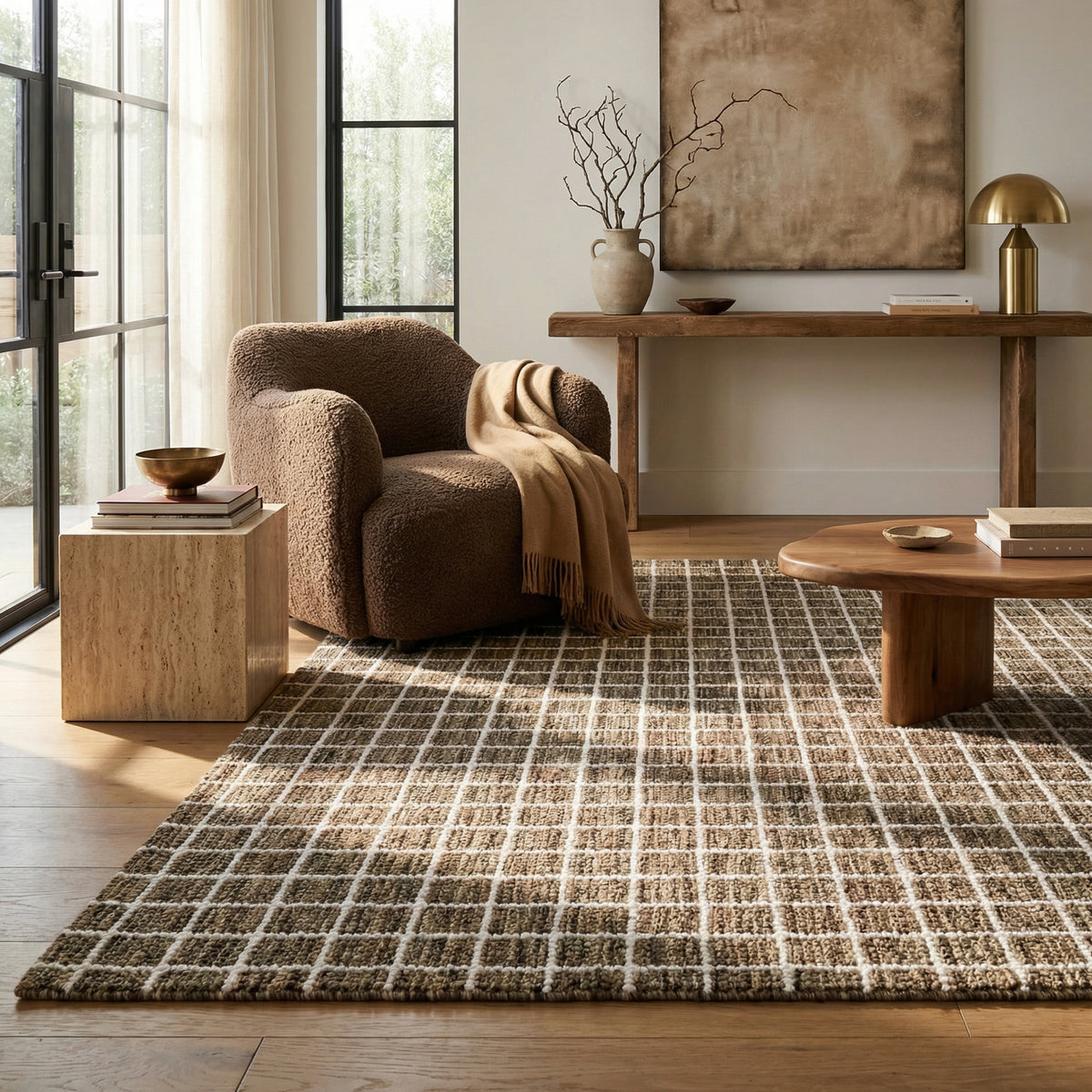 Mojavi Checkered Contemporary Brown and Grey Indoor Rug