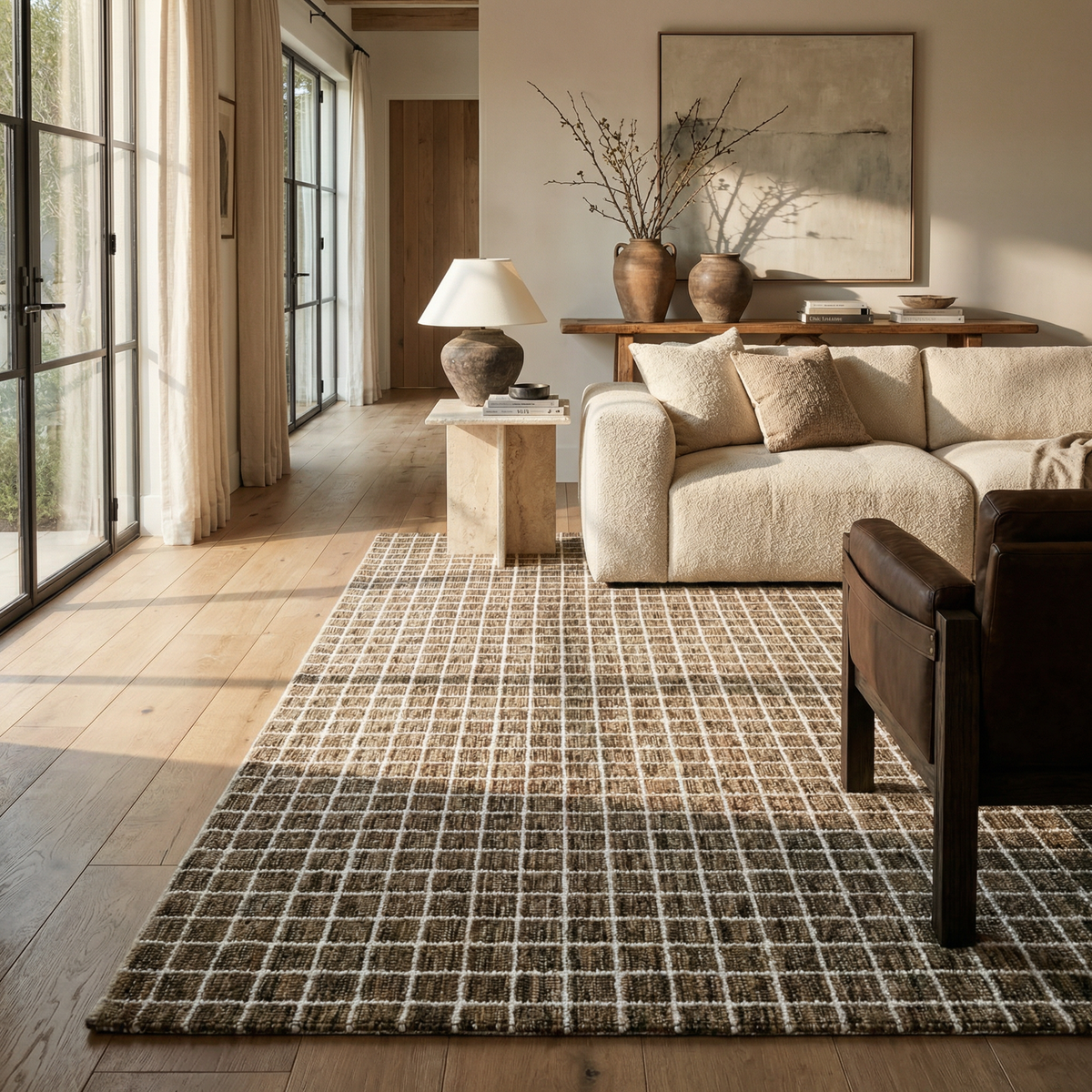 Mojavi Checkered Contemporary Brown and Grey Indoor Rug