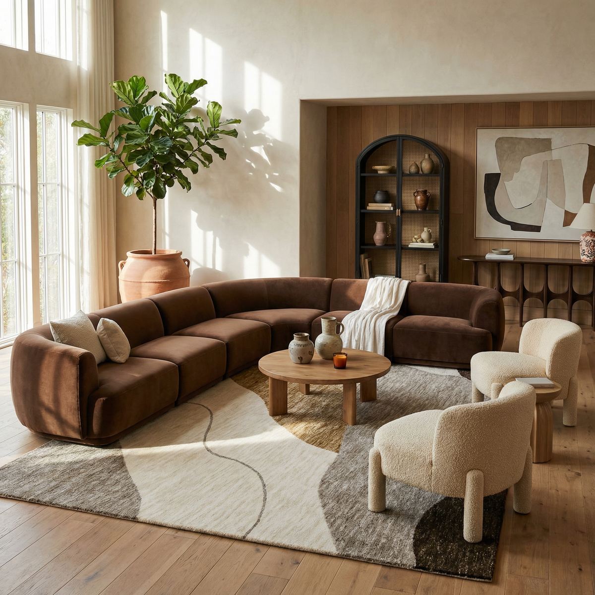 Eira Abstract Contemporary Beige and Brown Indoor Rug