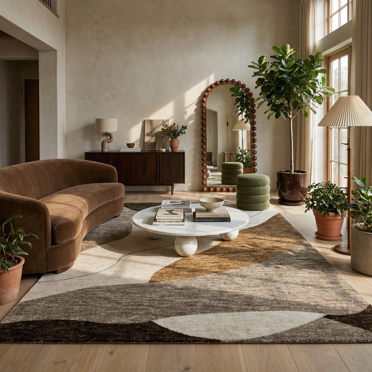Eira Abstract Contemporary Beige and Brown Indoor Rug