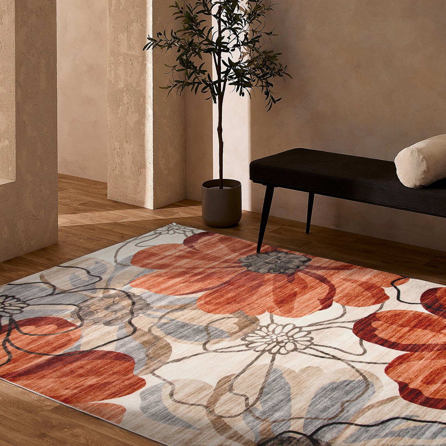 Blossom Floral Modern Red Rug