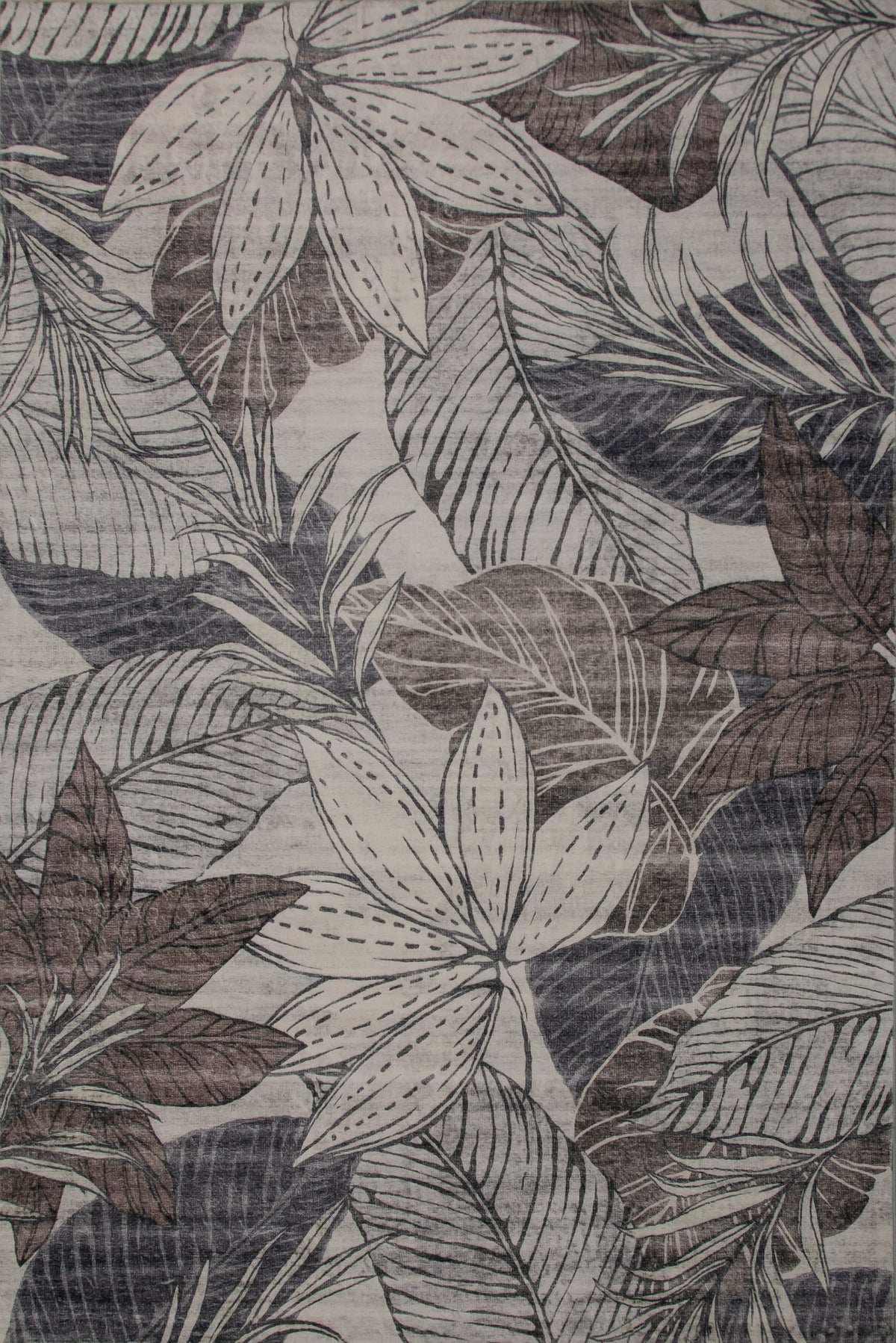 Natura Botanical Leaf Comtemporary Brown and Grey Indoor Rug