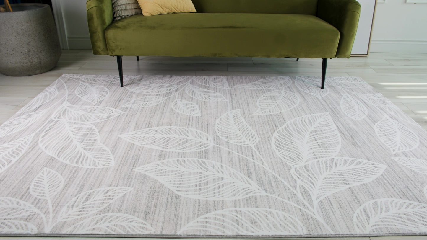 Arbor Botanical Leaf Comtemporary Cream and Beige Indoor Rug