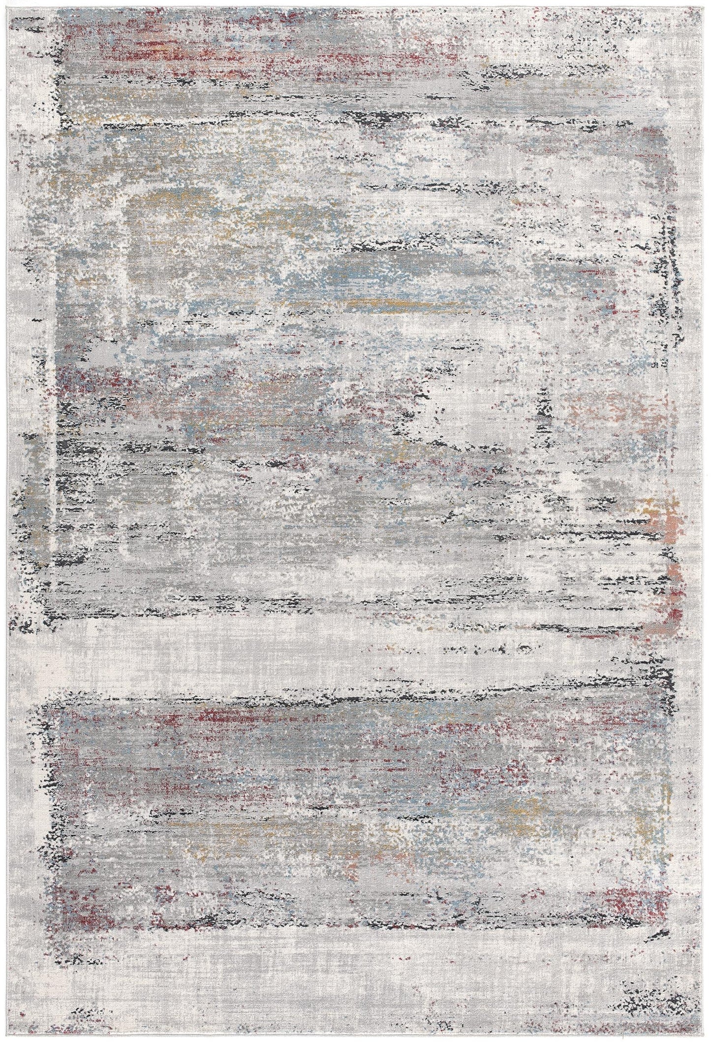Esker Distressed Abstract Comtemporary Grey and Red Indoor Rug