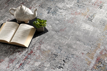 Aeris Distressed Abstract Comtemporary Grey and Red Indoor Rug