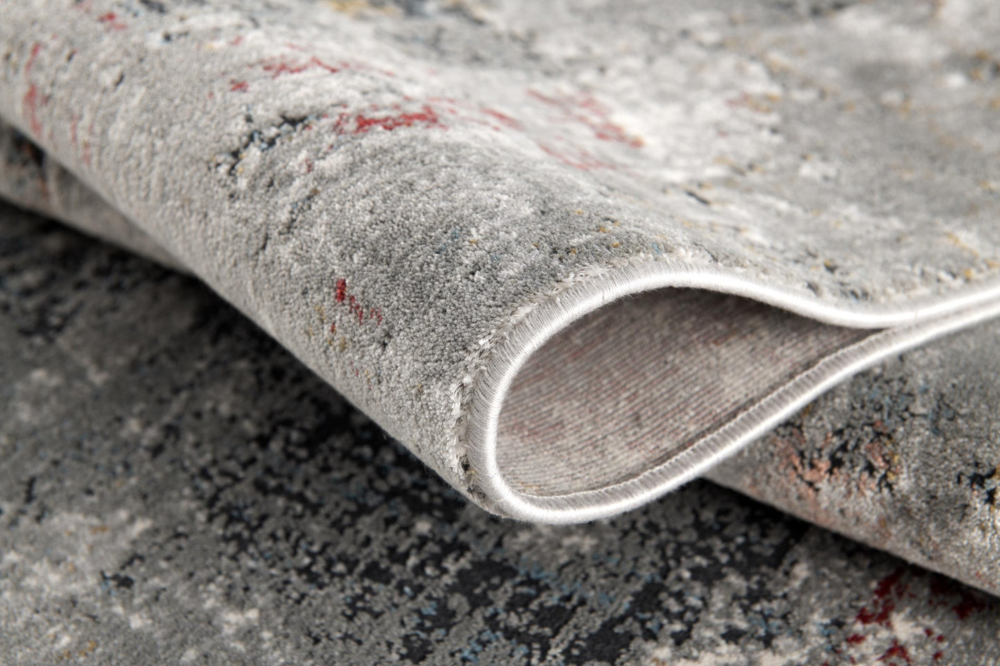 Aeris Distressed Abstract Comtemporary Grey and Red Indoor Rug