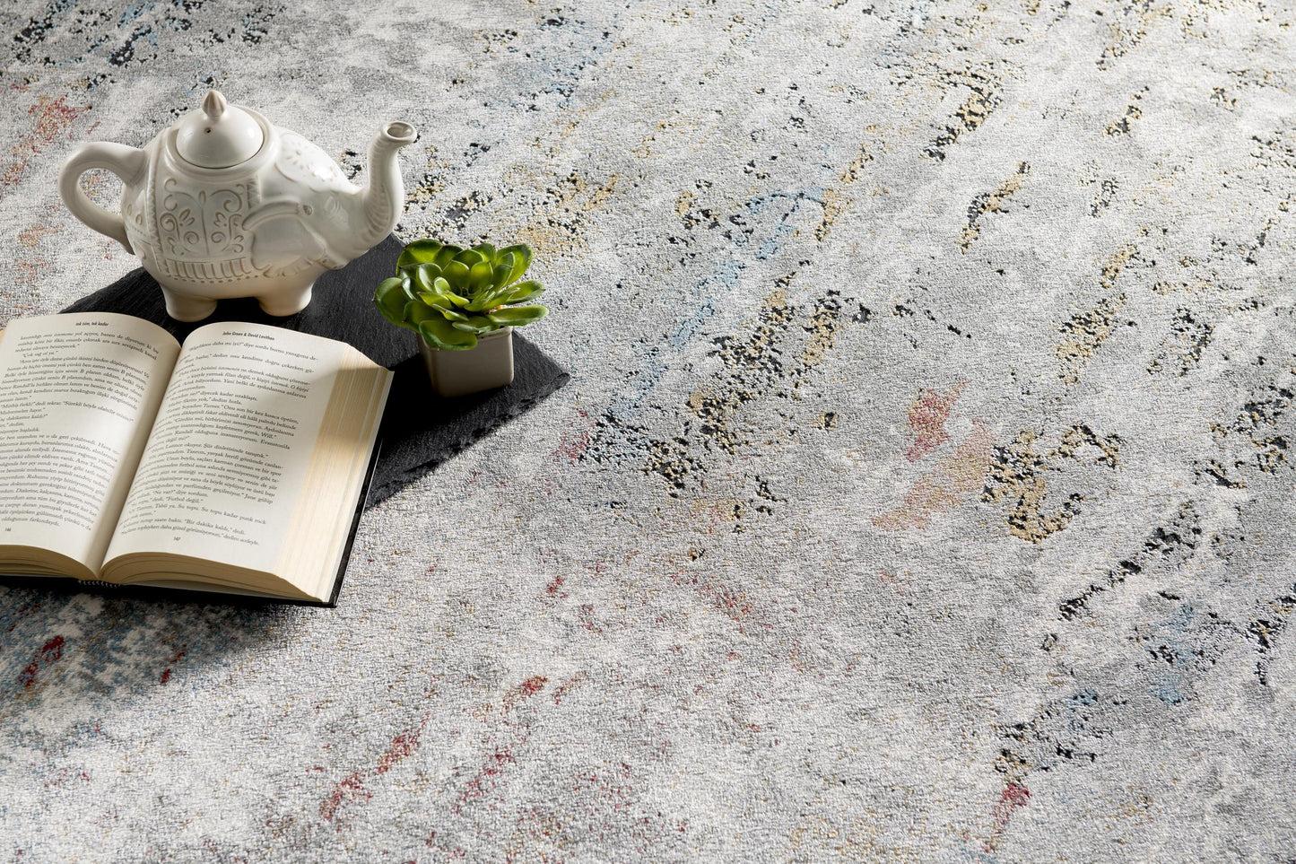 Tessera Distressed Abstract Comtemporary Grey and Red Indoor Rug