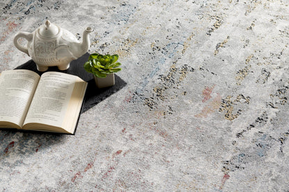 Tessera Distressed Abstract Comtemporary Grey and Red Indoor Rug