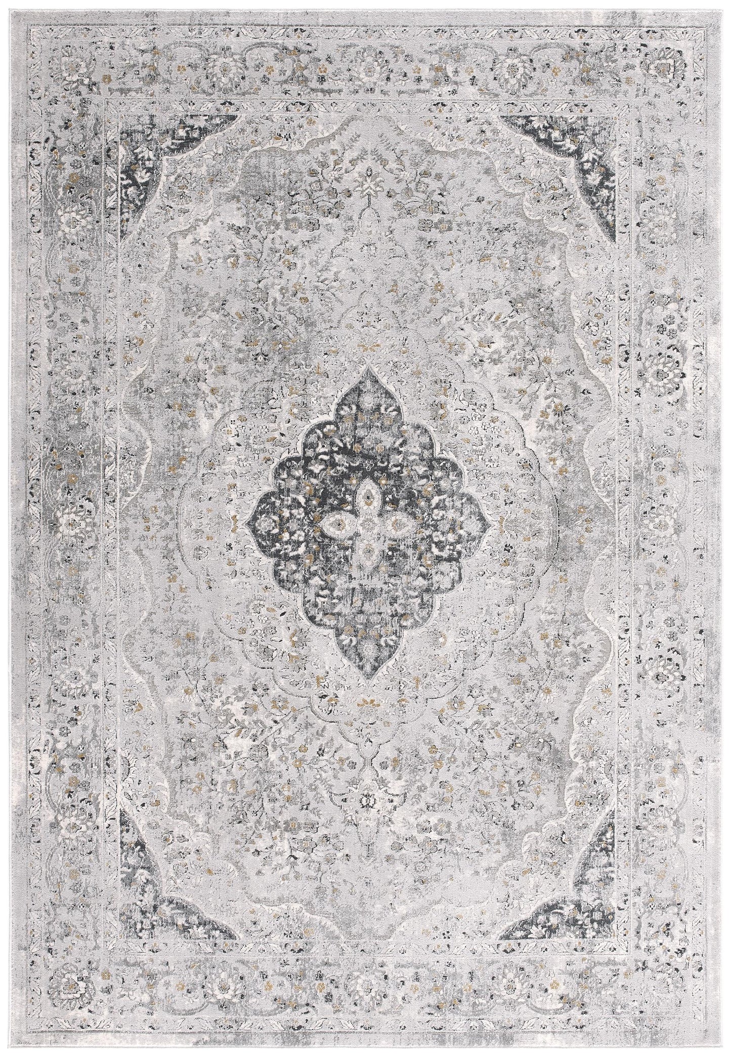 Caldera Distressed Medallion Comtemporary Grey and Beige Indoor Rug