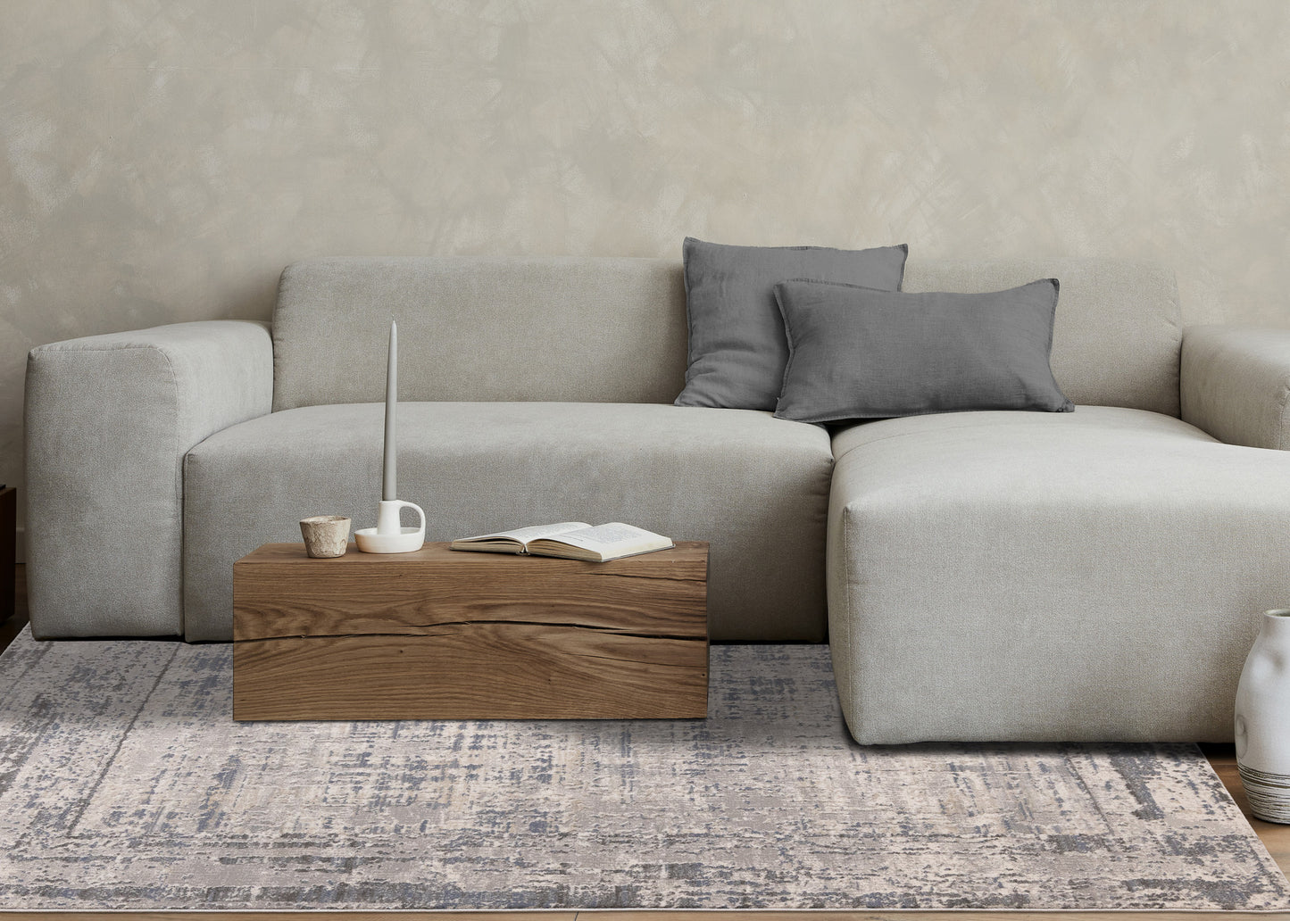 Contemporary Border Organic Grey Area Rug