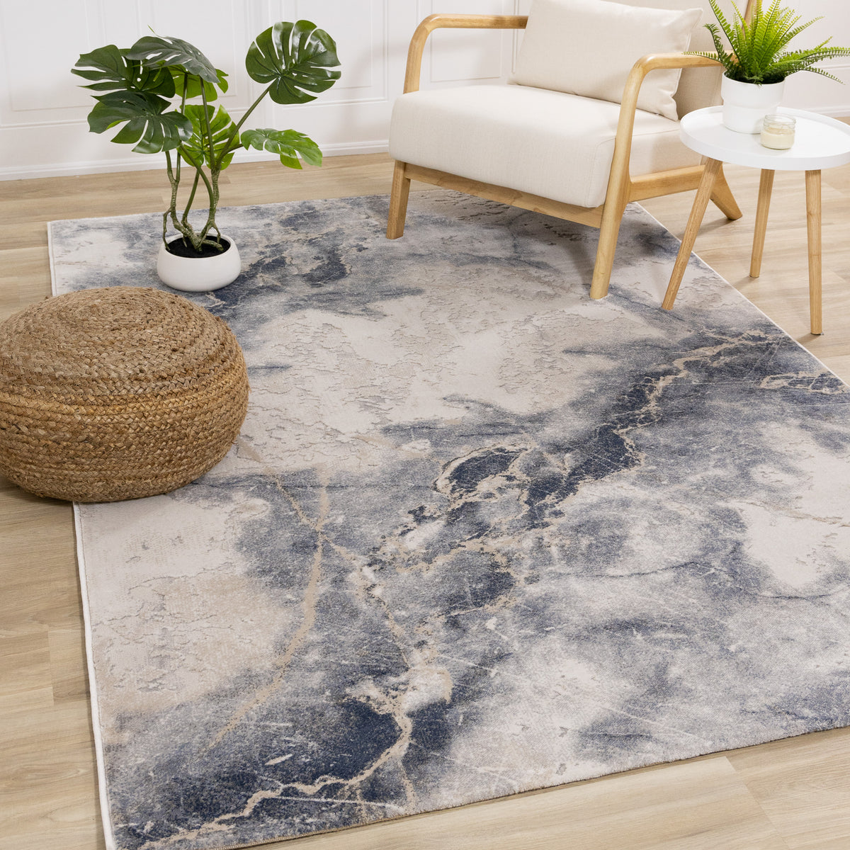 Tapis contemporain bio bleu
